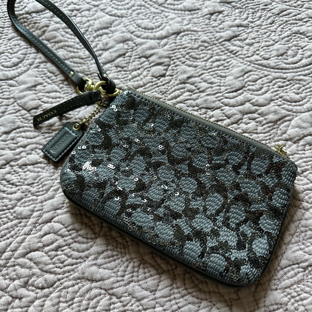 Coach Sequin Wristlet in Gray